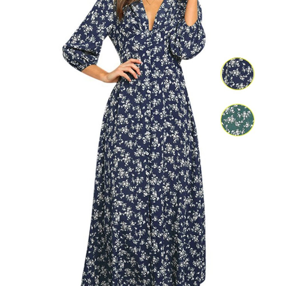 Summer Women's Chiffon Deep V-neck  3/4 Sleeve